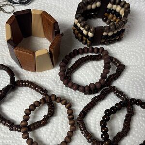 Brown and Cream Wooden Bracelet Set